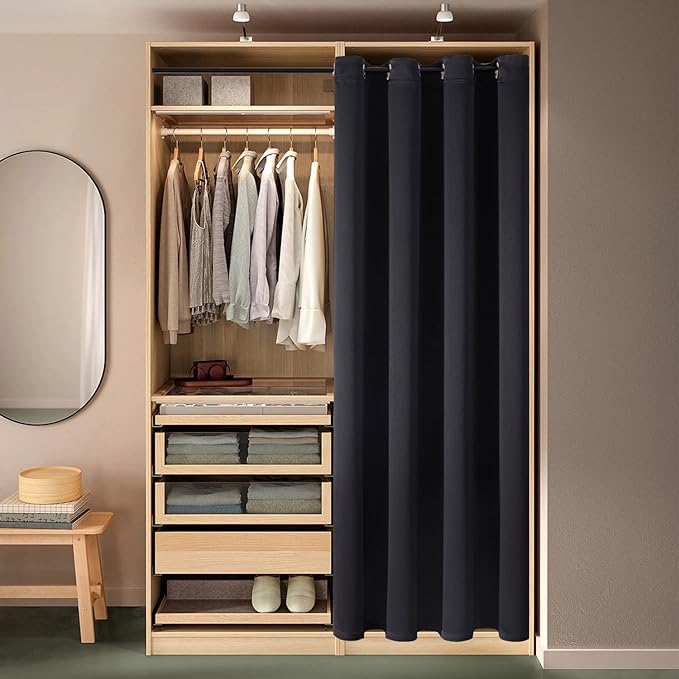 ChrisDowa Blackout Door Curtains for Doorway Privacy, Grommet Closet Curtains for Bedroom Closet Door, Thermal Insulated Temporary Doorway Cover Room Divider Drapes (1 Panel, Black, 52 x 80 Inch)