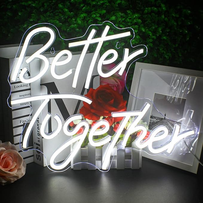 Looklight Better Together Neon Sign Led Lights Decor for Room Wedding White Neon Signs Letters Neon Light for Wall Decor Wedding Engagement Celebrate Party Connectivity