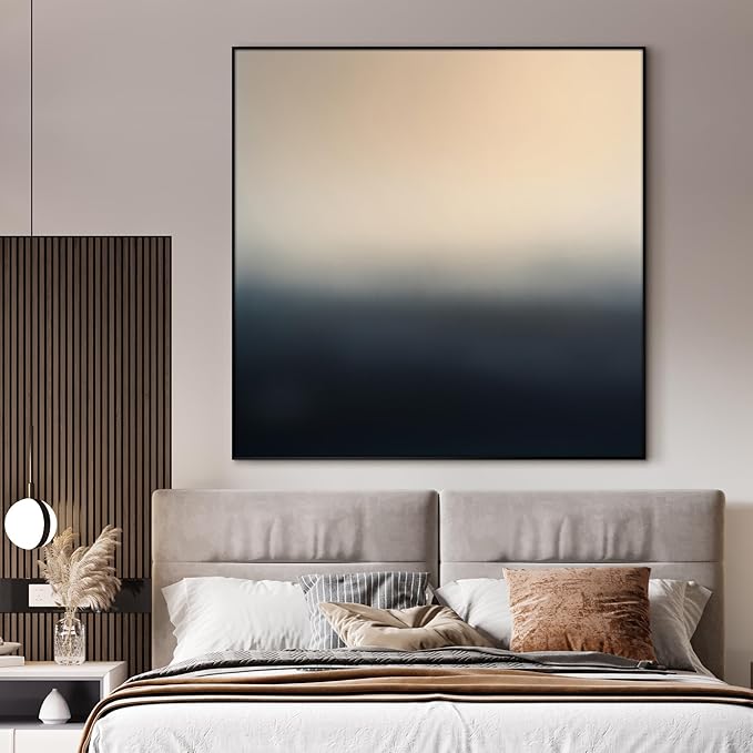36"x36" Large Framed Wall ArtMinimalist Beige to Black Gradient Abstract Color Fade (Frame Assembly Required)