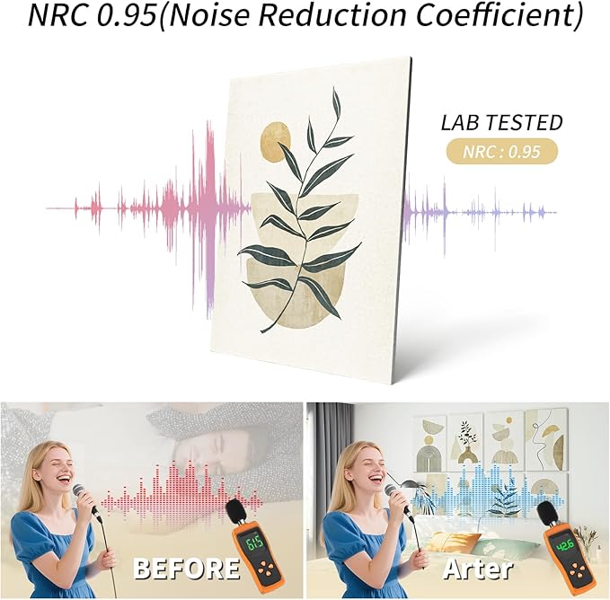 Art3d Soundproof Wall Panels 48"x32", 8-Pack Acoustic Wall Art Panels, Sound Absorbing Decorative Wall Panels for Living Room, Bedroom, Kitchen, Studio, Polyester UV Print