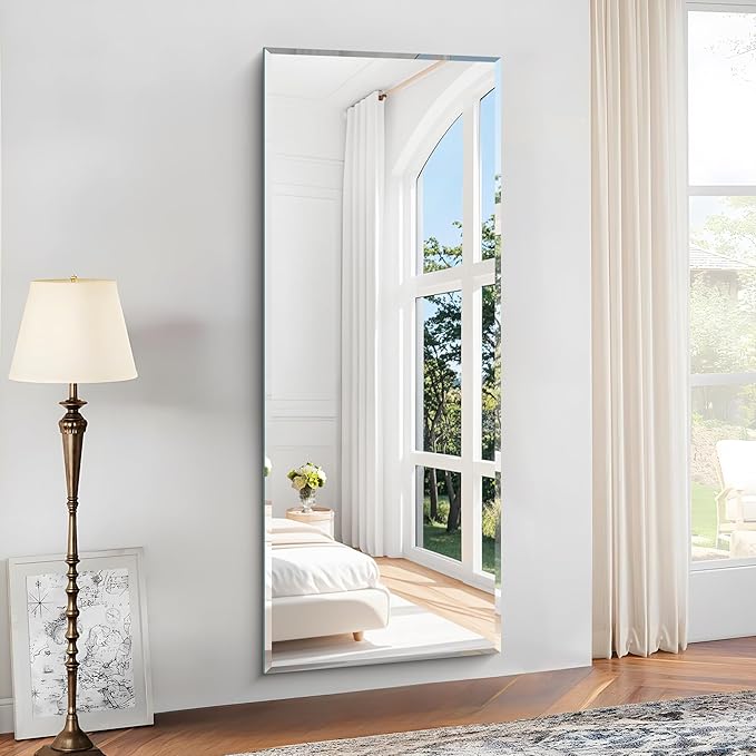 KOCUUY Beveled Mirror, 60x24 Inch Large Frameless Bathroom Mirror for Over Sink, Upgraded Shatterproof Beveled Unframed Design Mirror for Bathroom, Bedroom, Hang Horizontal/Vertical