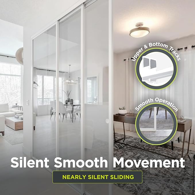 3-Panel Clear Glass Sliding Room Divider - Tempered Glass Wall Separator Screen for Office, Home, Workstation, Cubicle, Desk - Commercial & Residential Partition - 108" W x 96" H, White Frame