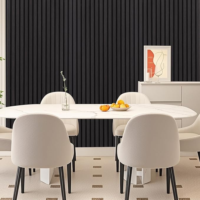 3D Slat Acoustic Wall Panels with Wood Finish Accent, 2 Pack Sound Absorbing Paneling for Studio, Office, Living Room, Bedroom Interior Decor (Matte Black, 48''L x 24''W)