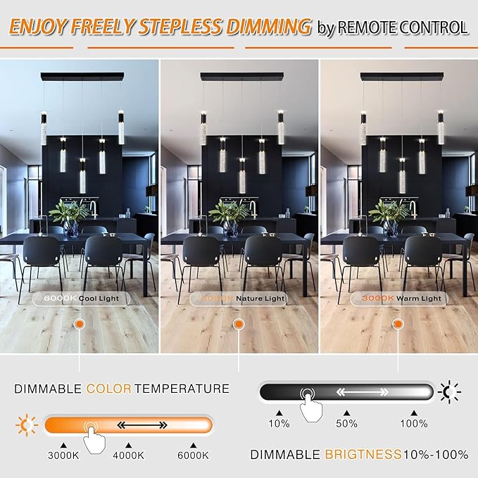 5-Light Modern LED Chandelier,Dimmable Hanging LED Pendant Light for Kitchen Dining Room Bedroom Kitchen Island Cafe