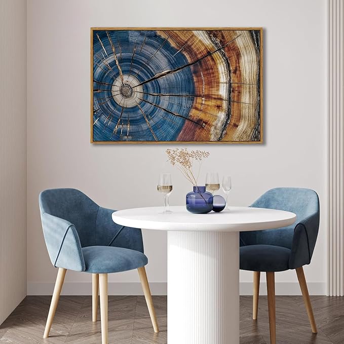 BingruiArt Large Framed Tree Ring Wall Art Wood Canvas Colorful Boho Wall Decor Rustic Artwork Abstract Painting Farmhouse Picture Nature Print for Living Room Bedroom Bathroom 24"x36" Natural Framed(02)