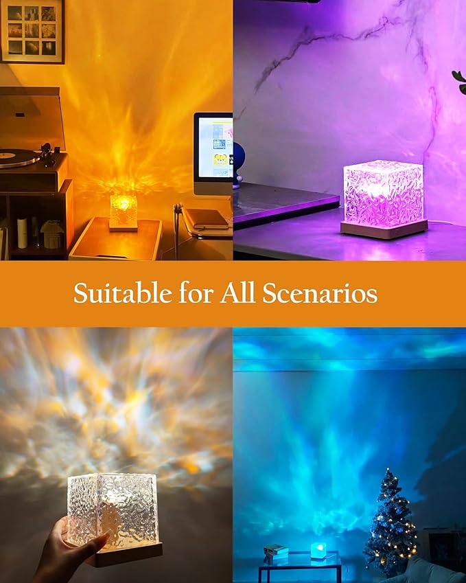 2 Packs Ocean Lamp with Charger Adapters,Northern Lights Cube Ocean Wave Projector Light,16 Colors Aurora Glow with Remote Control for Bedroom Living Room Game Room Decor