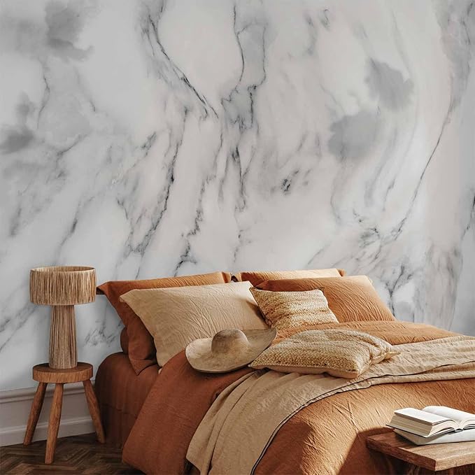 artgeist Wall Mural Stone Wall 79x55 in - XXL Non-Woven Wallpaper Fleece Wall Decor Photo Print Picture Image Design Marble Like Abstract 3D Effect White Gray f-C-0460-a-a