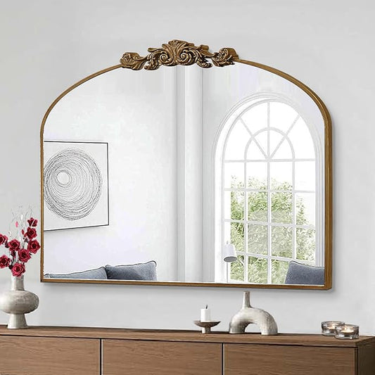 Vintage Gold Entryway Mirrors for Wall, 36"x29" Traditional Antique Baroque Mirror Decorative, Ornate Arched Mirror for Fireplace, Hallway, Bathroom, Living Room