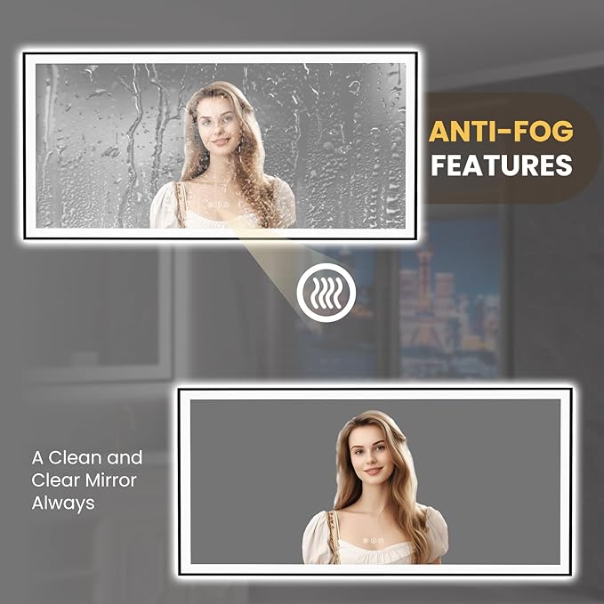 LOAAO 84"X32" LED Bathroom Mirror Black Framed, Anti-Fog, Dimmable, Lighted Bathroom Vanity Mirror for Wall, Memory Function, Tempered Glass