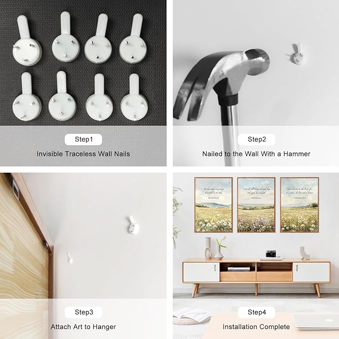 LHIUEM Christian Flowers Framed Canvas Wall Art,Vintage Bible Verse Wall Decor,Religious Jesus Prints,Natural Scripture Artwork for Living Room,Bedroom,Dining Room -16"x24"x3