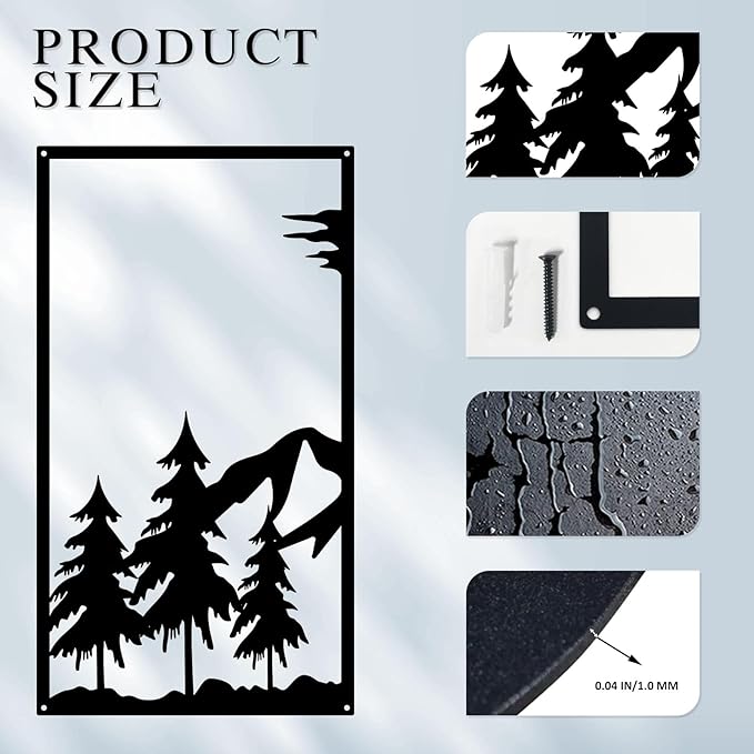 4 Pcs Mountain Scene Metal Wall Decor, Black Line Drawing Wall Art, Abstract Minimalist Rustic Nature Home Wall Art Sculpture for Garden Home Decor