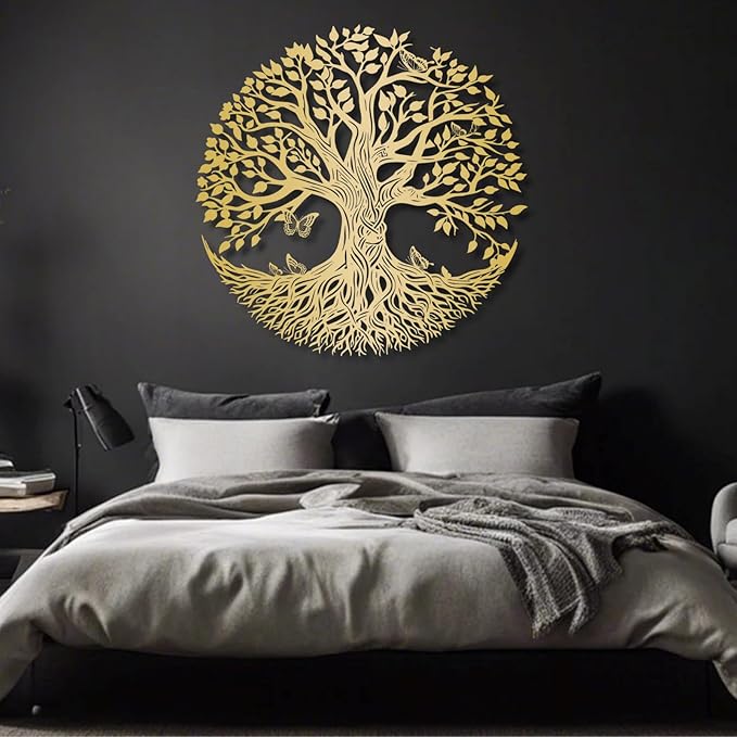 Metal Tree of Life Wall Decor, Circle of Life Metal Trees Wall Art, Branch Art, Spiritual Decor, Modern Sculpture Decoration, Living Room Bedroom Decoration (Sliver-Tree 4, 39"x 39"| 100x100cm)