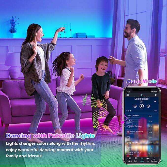 Led Strip Lights,20ft Led Light Strips Music Sync Color Changing RGB Led Strip Built-in Mic,Bluetooth App Control LED Rope Lights with Remote,5050 RGB Led Lights for Bedroom,Home,TV,Party,Christmas
