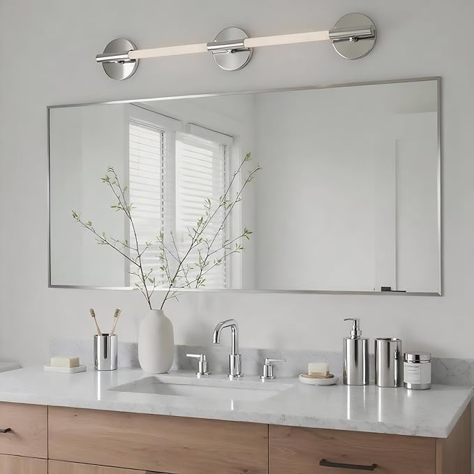 20x40 Inch Nickel Bathroom Mirror for Wall, Aluminum Frame Rectangle Rectangular Vanity Mirror, Modern Large for Bedroom, Living Room, Horizontal or Vertical