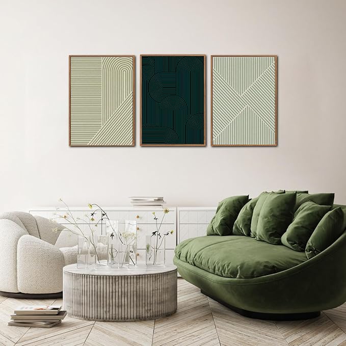 LHIUEM Large Neutral Minimalist Line Framed Canvas Wall Art Set of 3(12”X16”)Black Textured Wall Decor Abstract Rectangular Wall Art Boho Painting Mid Century Modern Accent Wall for Living Room Office