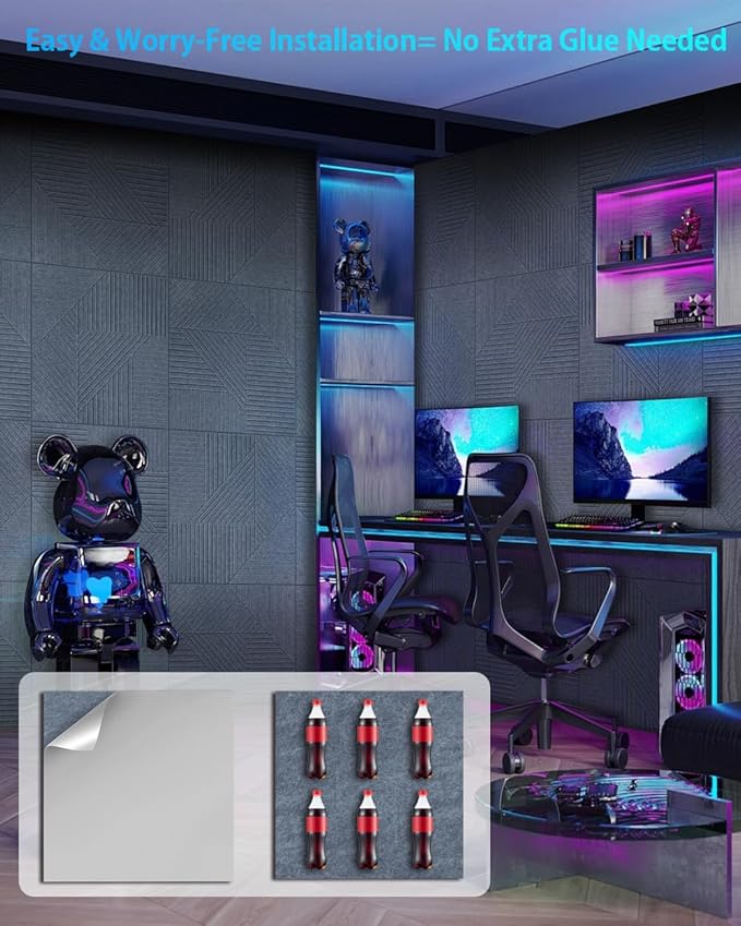 6 Pack Acoustic Wall Panels Self-Adhesive, 23.6" X 23.6" X 0.5" Decorative Acoustic Panels, Soundproof Wall Panels for Studio, Home & Living Room, Polyester - Grille Cement Gray