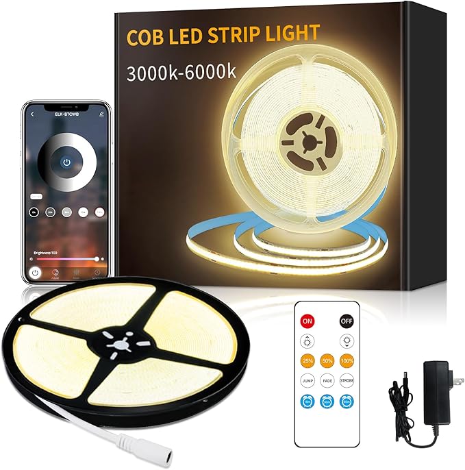 COB LED Strip Lights 32.8ft,3000K DC 24V Dimmable Warm White Flexible LED Rope Lights for Bedroom,with Remote and app Control LED Lights Strip for Living Room, Shelf, Cabinet