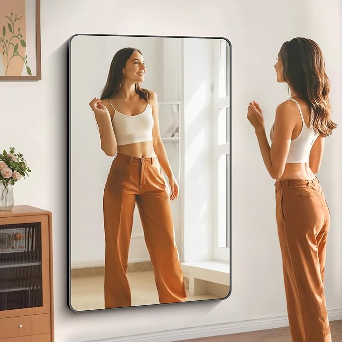 60" x 40"Bathroom Mirror, Matte Black Wall Mirror with Metal Frame, Decorative Rectangular Vanity Mirror for Bedroom Bathroom Living Room Entryway (Horizontal/Vertical)