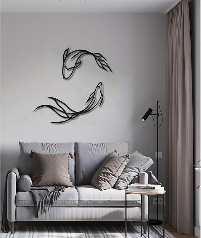Koi Fish Metal Wall Art, Feng Shui Koi Fish Art, Fish Metal Sculpture, Yin Yang, Feng Shui Koi Fish Fish Metal Wall Art (28.8"(73 cm) / 24.8"(63 cm))