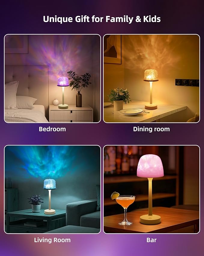 Ocean Wave Cordless Projector Light, RGB Color Changing Table Lamp, Portable Battery Night Light LED Aurora Projector with Remote Control for Bedroom Living Room Game Party Atmosphere Lights