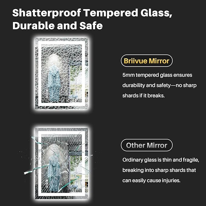 24"x30" LED Bathroom Mirror with Lights, Backlit & Front Lit, Anti-Fog Lighted Bathroom Vanity Mirror for Wall, Memory Function, Dimmable, HD Tempered Glass, Shatter-Proof