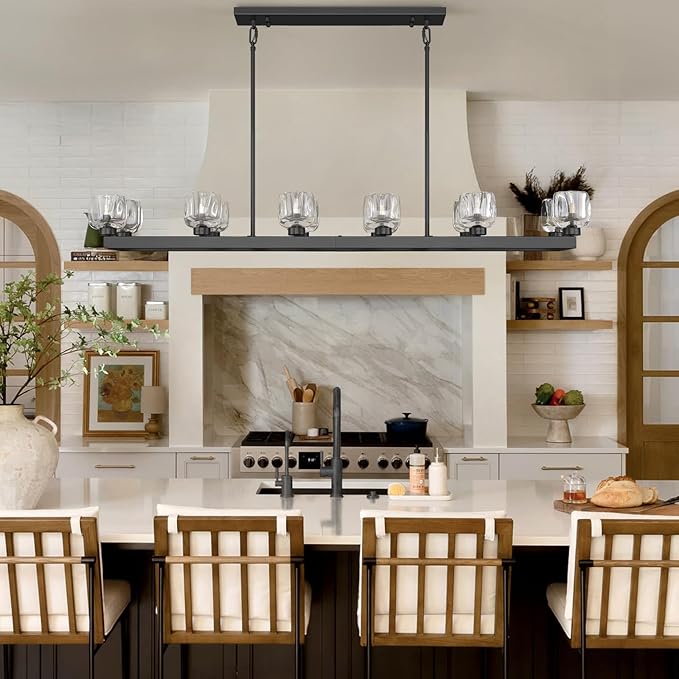 59 Inch Black Rectangle Wagon Wheel Chandeliers, Black Chandelier for Dining Room Over Table, Modern Crystal Long Chandelier, Farmhouse Large Linear Chandeliers for Kitchen Island