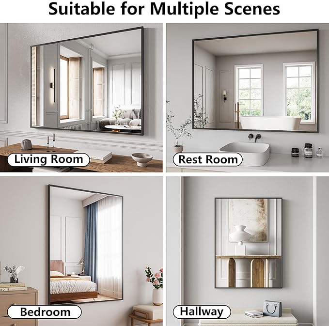 Koonmi Bathroom Mirror 36x48 Bathroom Wall-Mounted Mirrors, Modern Vanity Mirror for Bedroom, Living Room, Aluminum Alloy Frame Allow to Hang Horizontally or Vertically