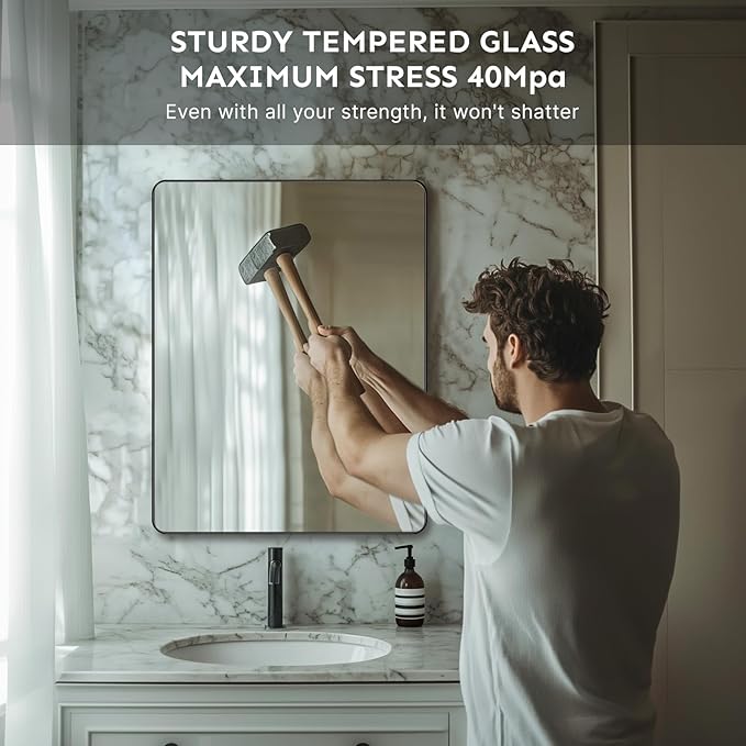 Kosmonia 36x30 Bathroom Vanity Mirror for Wall, Aluminum Framed, Farmhouse Rectangle, Anti-Rust, HD Reflection Anti-Desilvering, Distortion Free, Tempered and Shatter-Proof Wall Mounted Mirror, Black