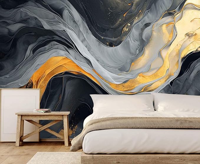 Abstract Black and Gold Marble Wallpaper Wall Murals for Living Room Bedroom (Not Self-Adhesive)