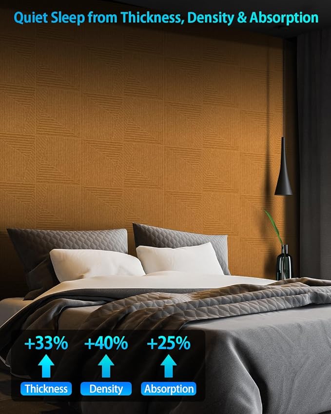 12 Pack Acoustic Wall Panels Self-Adhesive, 12" X 12" X 0.5" Decorative Acoustic Panels, Soundproof Wall Panels for Studio, Home & Living Room, Polyester - Slash Sunset Orange