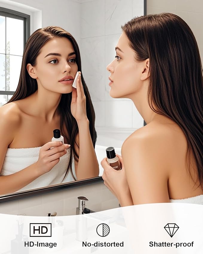 Black Bathroom Mirror 22×30 Inch Rounded Rectangle Bathroom Mirrors for Over Sink Metal Framed Bathroom Vanity Mirrors for Wall Modern Decor for Bedroom, Hallway, Fireplace