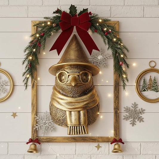 Newinhome Animal Heads Wall Decor (Includes Metal Frame) Resin Animals Sculptures Head Wall Hanging Decoration Gold vintage Wall Sculpture for Living Room Bedroom Office (Penguin)