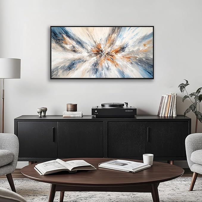Abstract Painting Wall Art Large size Framed Canvas Prints 24" x 48" Blue and Orange Abstract Modern Minimalist Living Room Decor for Bedroom Office Wall Decor