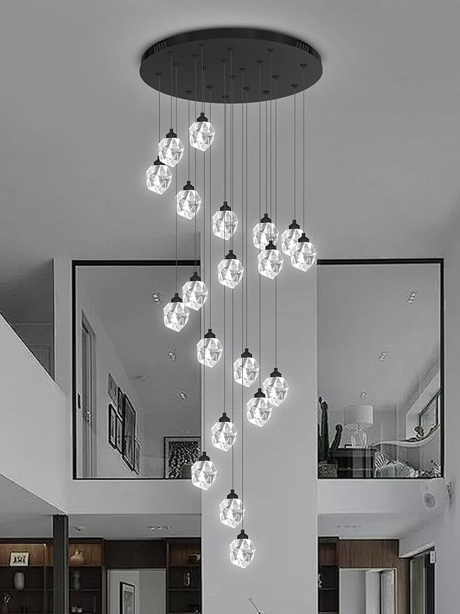 Large High Ceilings Chandeliers Modern Long Crystal Spiral Chandeliers,K9 Crystal Drop Chandelier for Staircase Foyer Entryway 20 Lights Black D28XH135inch