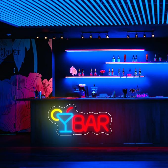 Bar Neon Sign Neon Bar Lights Bar Neon Signs for Home Bar LED Sign Neon Bar Sign Light Up for Home Bar Wall, Bar Lights for Home Bar Living Room Bistro Man Cave Party, 9.8"" x 4.8""