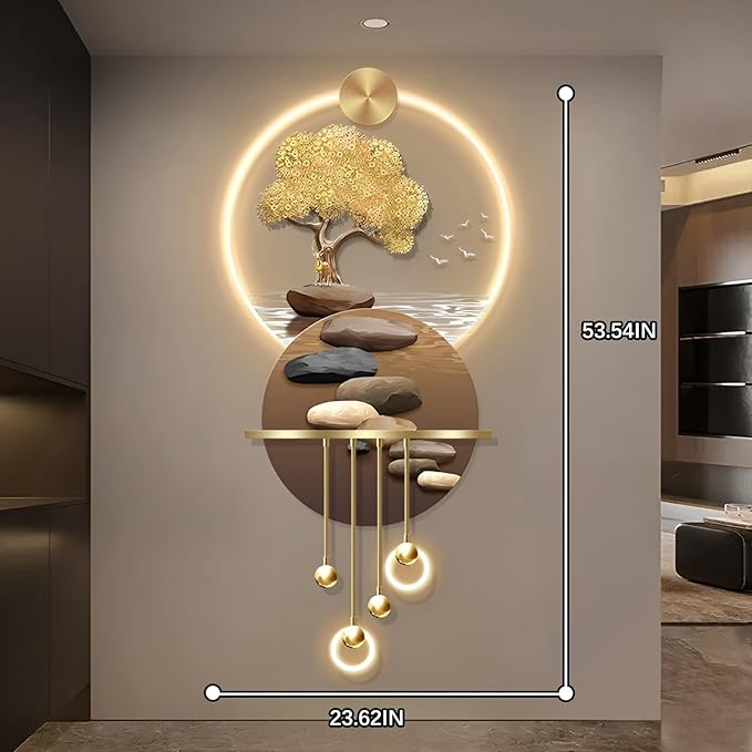 Bonsai 3D LED Wall Art Light Wall Sculpture Painting Decoration Art Modern Wall Hanging Painting for Living Room Entrance Corridor Decorative Wall Mounted Lamp(Stylle F)