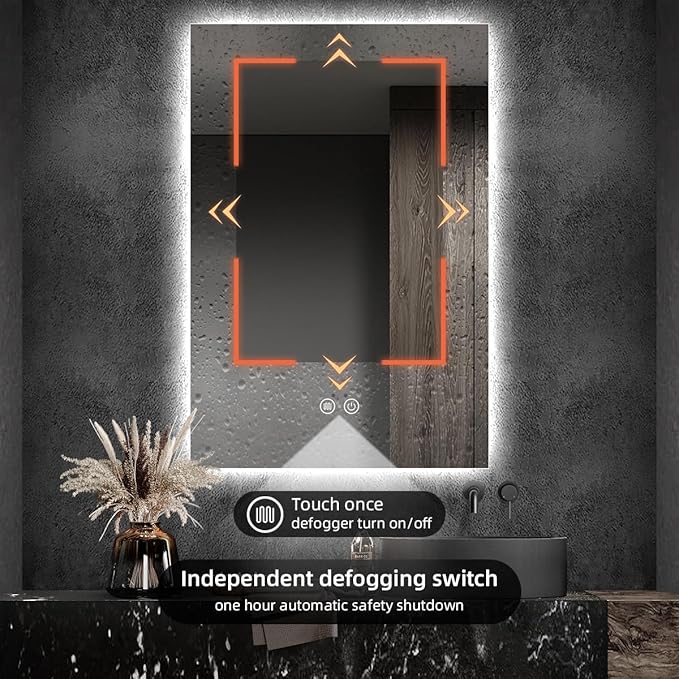 Backlit LED Bathroom Mirror, Infrared Motion Sensor Vanity Mirror with 3-Color Lights, Stepless Dimmable Wall Lighted Mirror with Anti-Fog, Memory, Rectangular (36" L x 24" W)