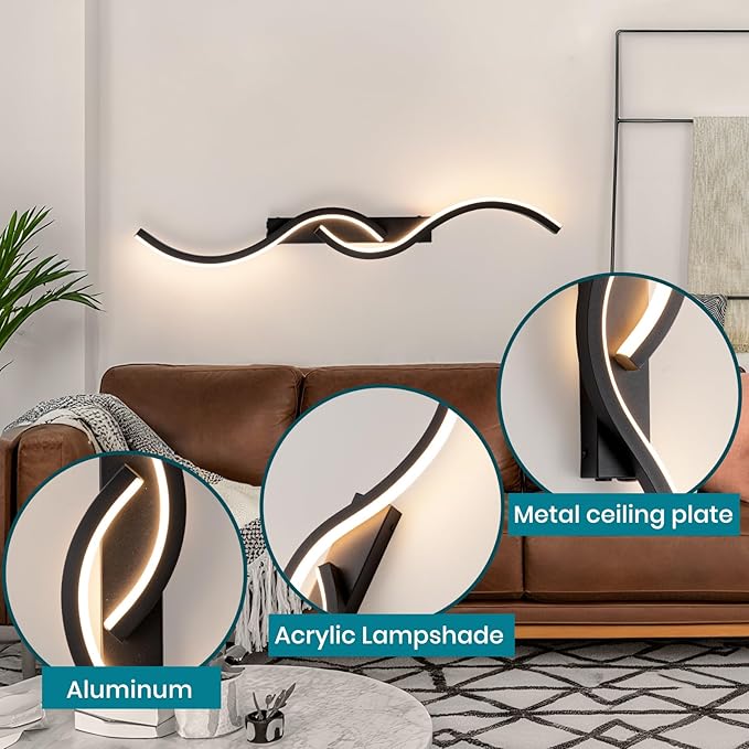 Battery Operated Wall Sconces, Rechargeable Wall Sconces, 3000K-6500K LED Wireless Wall Light, Modern Wall Lamp not Hardwired for Living Room Bedroom Hallway (Black)