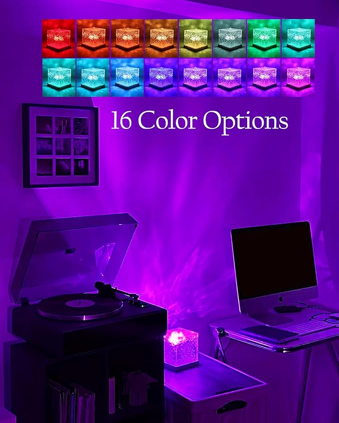 Mood Lighting,Rechargeable Northern Lights Cube Ambient Lighting Ocean Wave Projector Light Aurora Glow Lamp,16 Colors Gradual Rotating with Remote Control for Bedroom Game Room Decor - Large