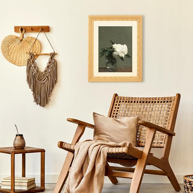 Brivoria Framed Canvas Wall Art Vintage Decor, White Roses in Clear Glass Vase Realist Botanical Still Life Print for Entryway Bedroom Kitchen Bathroom Hallway Decor, 13"x16"