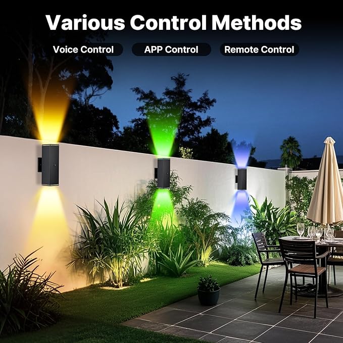 Outdoor Wall Lights 2 Pack, RGBCW Exterior Lighting Sconce,2700K-6500K Dimmable Smart Porch Lights Outdoor for House Patio Garage, Compatible with Alexa/Google Assistant, Bulb Included