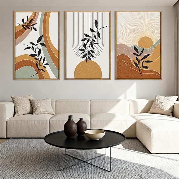 BINCUE Extra Large Boho Wall Art Abstract Wall Decor Mid Century Artwork for Living Room Bedroom Office 24x36 Inches 3 Pieces