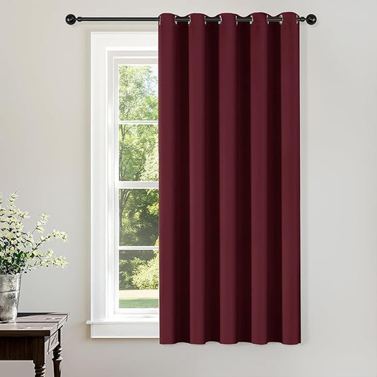 ChrisDowa Burgundyout Curtains 70 inches Wide for Bedroom - Extra Wide Grommet Thermal Insulated Room Darkening Curtains for Living Room (1 Panel, Burgundy, 70 x 63 Inch)