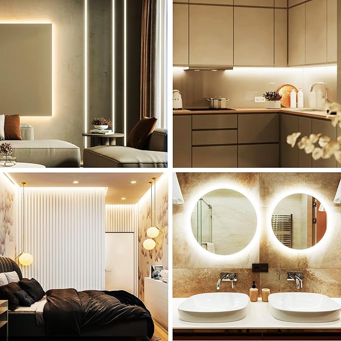 100FT COB LED Strip Lights 3000K Warm White Dimmable DC 24V Flexible LED Tape Light for Bedroom, with Remote and app Control LED Light Strip,for DIY Home Decoration