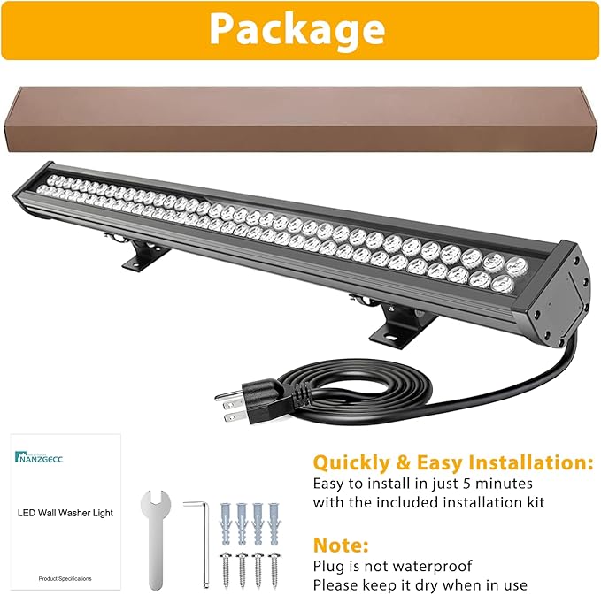 72W 7920LM Super Bright LED Wall Washer Light Bar, 6000K Daylight White, IP67 Waterproof Heavy-Duty Outdoor Wall Washer Lights for Building, Landscape, Yard, Church Lighting (40 Inch, 120V)