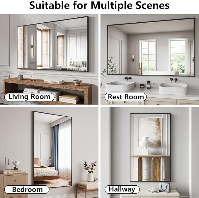 Koonmi Bathroom Mirror 36x60 Bathroom Wall-Mounted Mirrors, Modern Vanity Mirror for Bedroom, Living Room, Aluminum Alloy Frame Allow to Hang Horizontally or Vertically