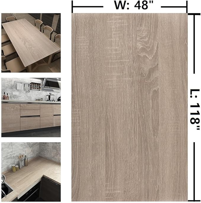 Large Size 196"x48" Wide Light Wood Grain Contact Paper Peel and Stick Gray Wooden Wallpaper for Bathroom Farmhouse Laundry Room Apartment Temporary Wallpaper Self Adhesive Wood Vinyl Wrap