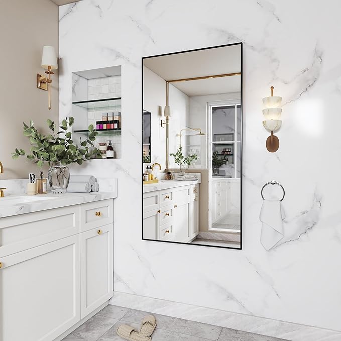 Matte Black Framed Bathroom Mirror, 55x30 Inch Rectangular Vanity Mirror, Large Rectangle Wall Mirror, Anti-Rust, Tempered Glass, Shatter-Proof, Easy to Install Vertically or Horizontally