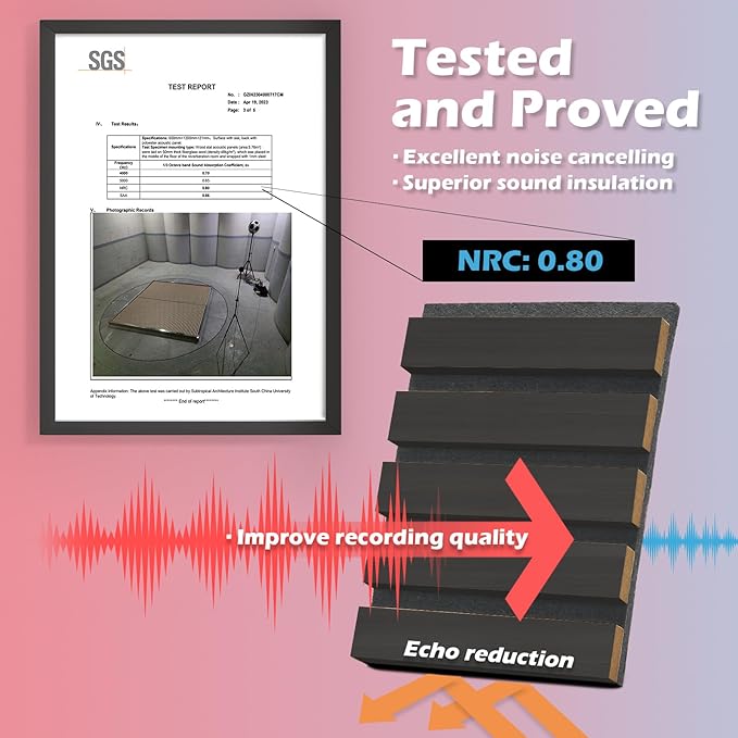 Art3d 2-Pack 48" x 24" Acoustic Wood Panels for Wall, Soundproof Wood Slat Panel for Wall and Ceiling, 3D Fluted Sound Absorbing Paneling for Interior Wall Decor, Living Room, Bedroom - Blackwood