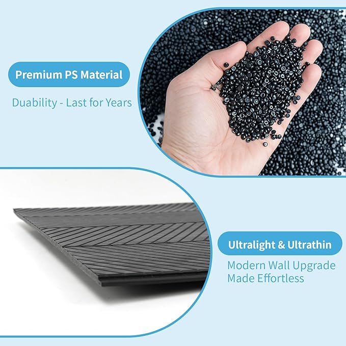 Art3d 4-Pack Glue-On Herringbone Wainscoting Panel for Interior Wall Decor - 104 x 12 Inch Polystyrene Ultralight Slim Slat Wall Panels for Living Room Bedroom, Weathered Teak